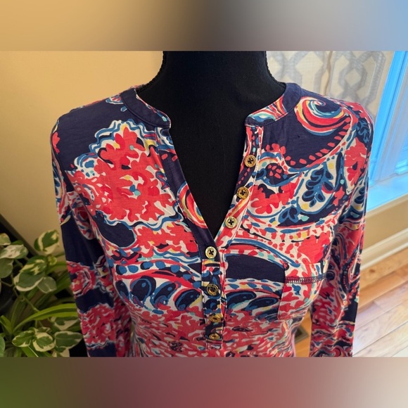 Lilly Pulitzer Pink/Blue Coral Pima Cotton Long Sleeve Knee Length Dress Size XS - Picture 2 of 11